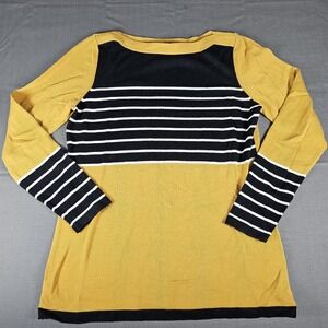 A & I Yellow With Black And White Stripes  Sweater Size Small